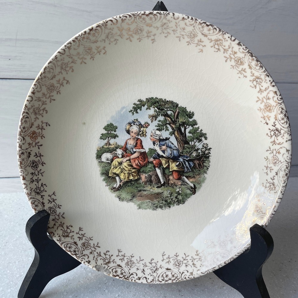 Rococo Baroque Fragonard Style Romantic Couple Collector Plate Gold Filigree
